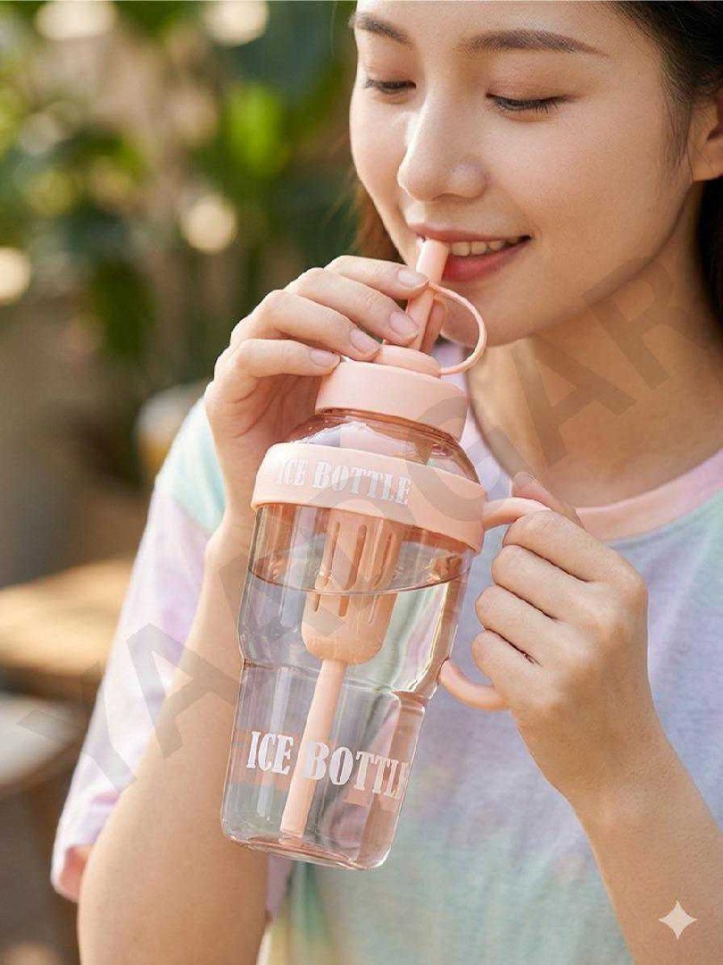 Ice bottle 1000 ml with straw multicolour 