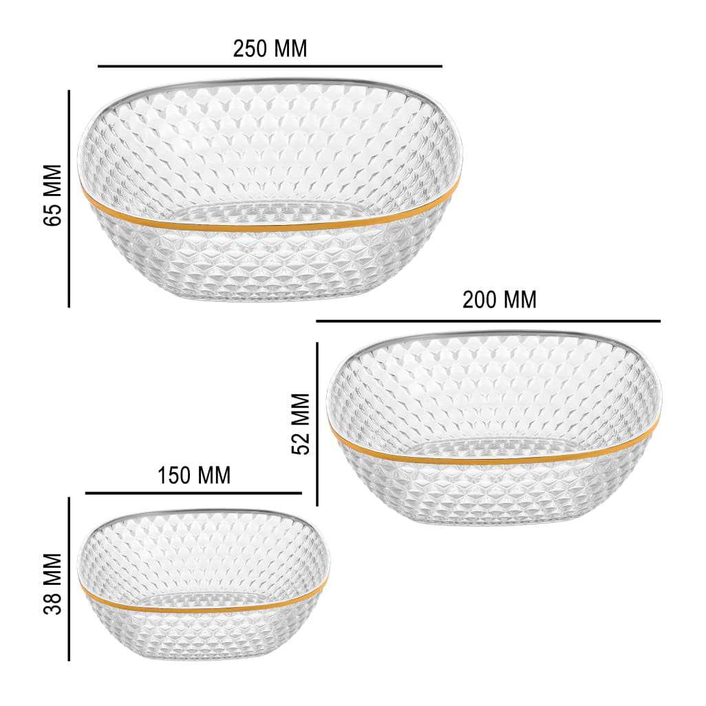 Crystal Bowl 3 PC's (500,1500,2500) set Gold printed Loose pack 