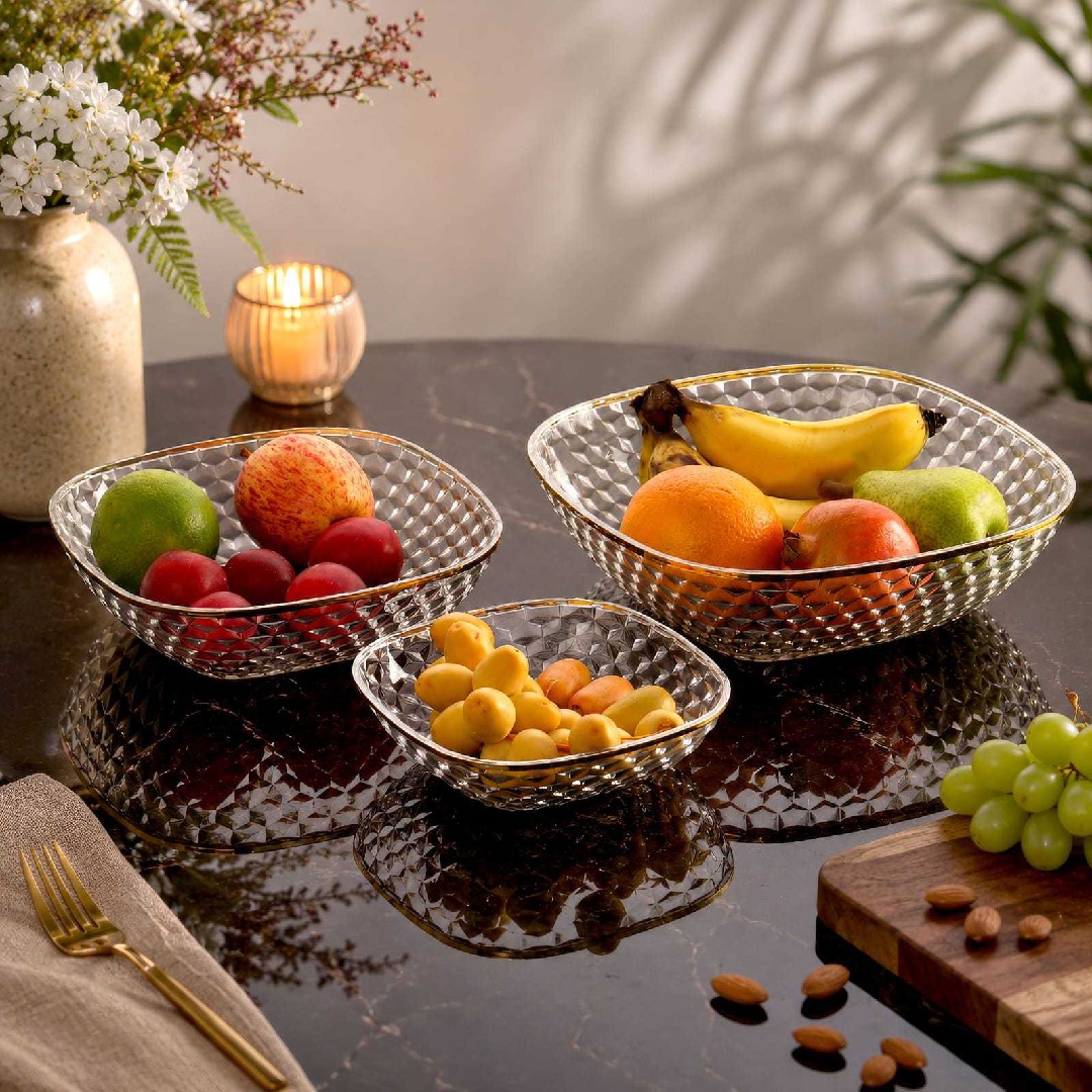 Crystal Bowl 3 PC's (500,1500,2500) set Gold printed Loose pack 