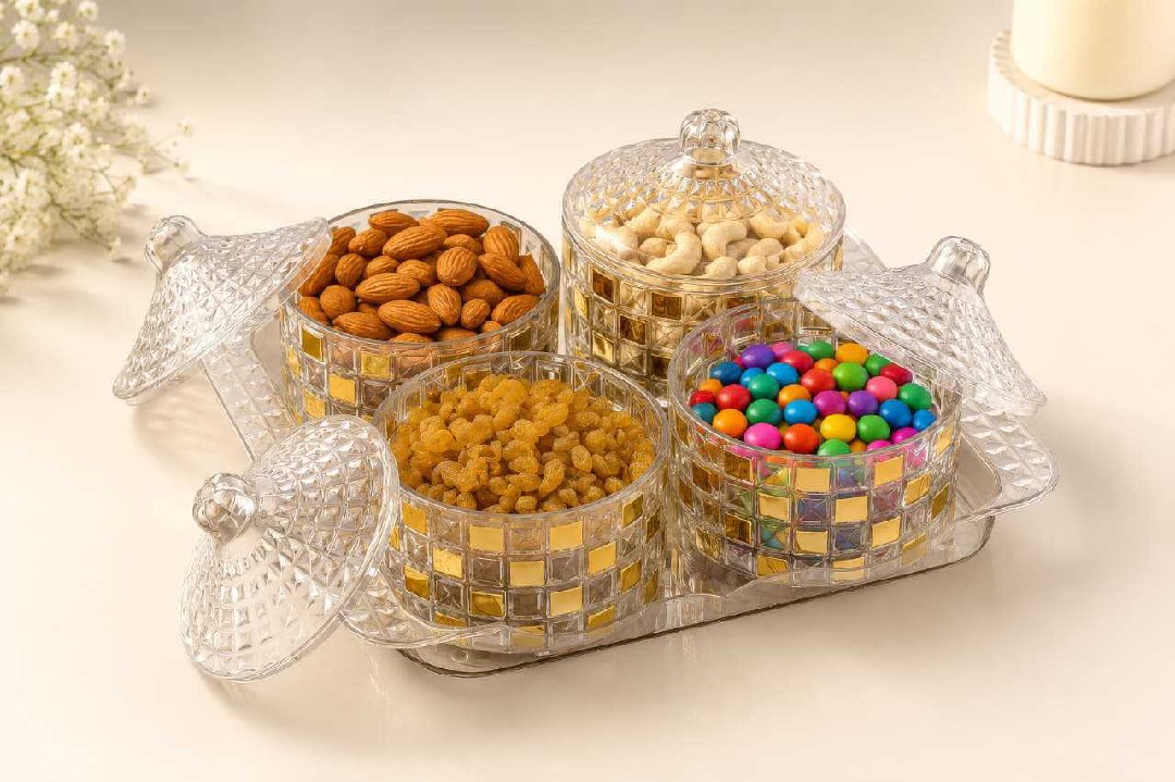 Richi Gold 4 PC's dryfruit set with tray loose pack